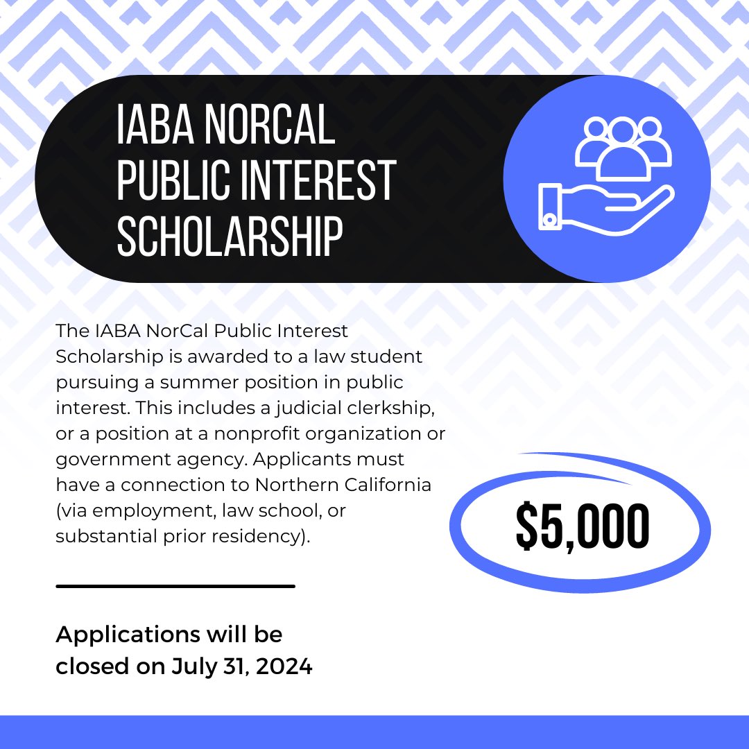 Each year, IABA NorCal awards financial scholarships to deserving law students with a tie to Northern California. For 2024, we have increased our scholarships to $5000 each.  Click here for more information and to apply: iabafoundation.org/iaba-scholarsh…
