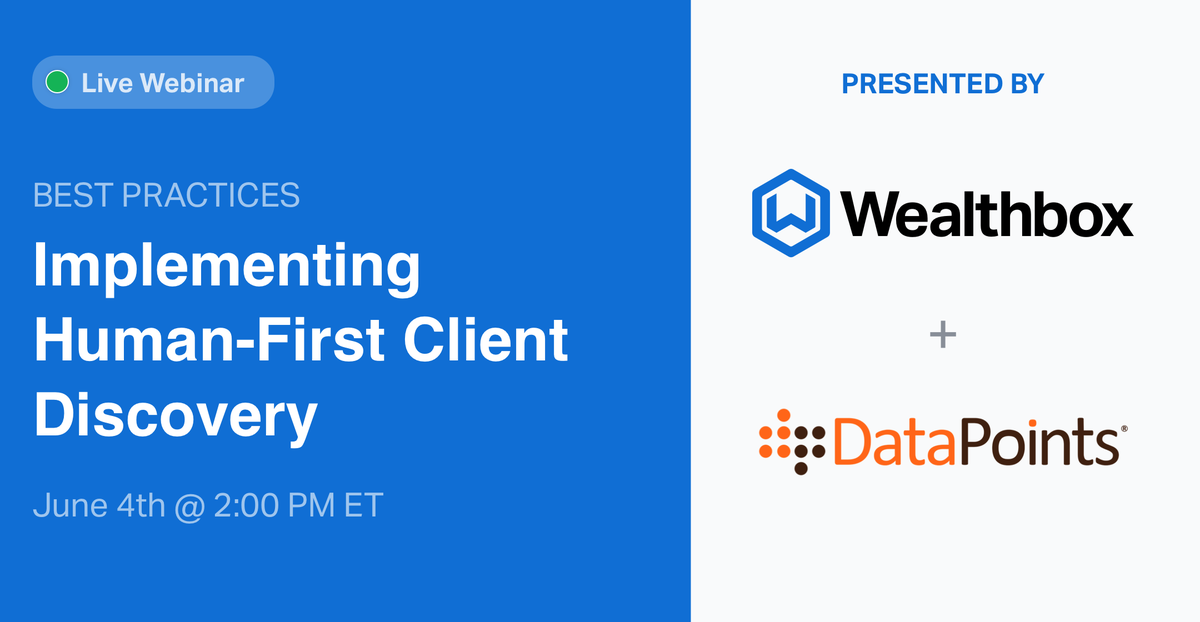 👀 TOMORROW: Join <a href="/DataPts/">DataPoints</a> + <a href="/Wealthbox/">Wealthbox CRM</a> to learn more about implementing human-first client discovery. Sign up 👉 tinyurl.com/3rve8ccv