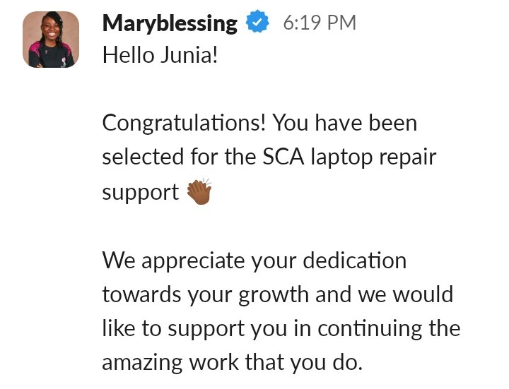 JuniaAyobami's tweet photo. Guysss I have a working laptop now 🤭🥳
I applied for @SheCodeAfrica
Laptop repair support, I didn't ever think I would be lucky enough to be chosen but I was 🥺.
Thank you so much SCA ❤️ @SheCodeAfrica for this opportunity, I'm so grateful 🙏. https://t.co/7l6uz7aCiH