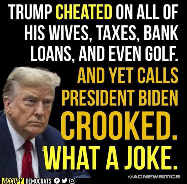 SamCarr40408258's tweet photo. @KristiNoem Donald Trump, Candidate For President by The Numbers:

3 marriages
2 Divorces
4 Bankruptcies
2 impeachments
355 million dollars owed for Sexual Abuse
4 indictments
34 Felony Convictions
3 Trials upcoming

The Republican Party's Finest https://t.co/uVjdhjw4qA