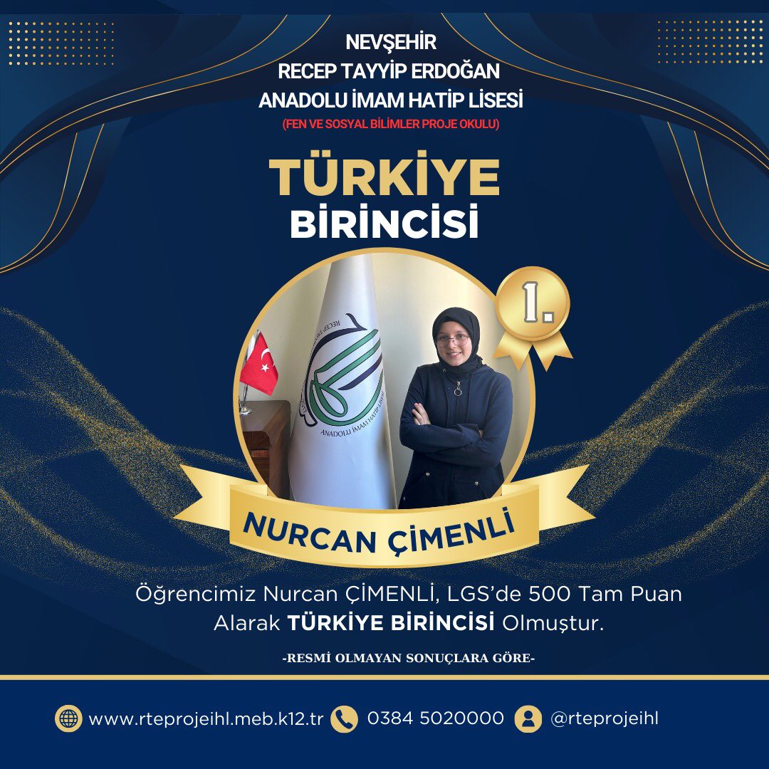 rteprojeihl's tweet photo. Öğrencimiz Nurcan ÇİMENLİ resmi olmayan sonuçlara göre LGSde tüm soruları doğru cevaplayarak Türkiye https://t.co/33q3mIoONlği elde etmiştir. 
Nurcan Çimenli ve ailesi olmak üzere bu başarıda emeklerini esirgemeden tüm öğretmenlerimizi tebrik ederiz. 
@yusufyaz66
@meb_dinogretimi https://t.co/OaSJLKTw3c