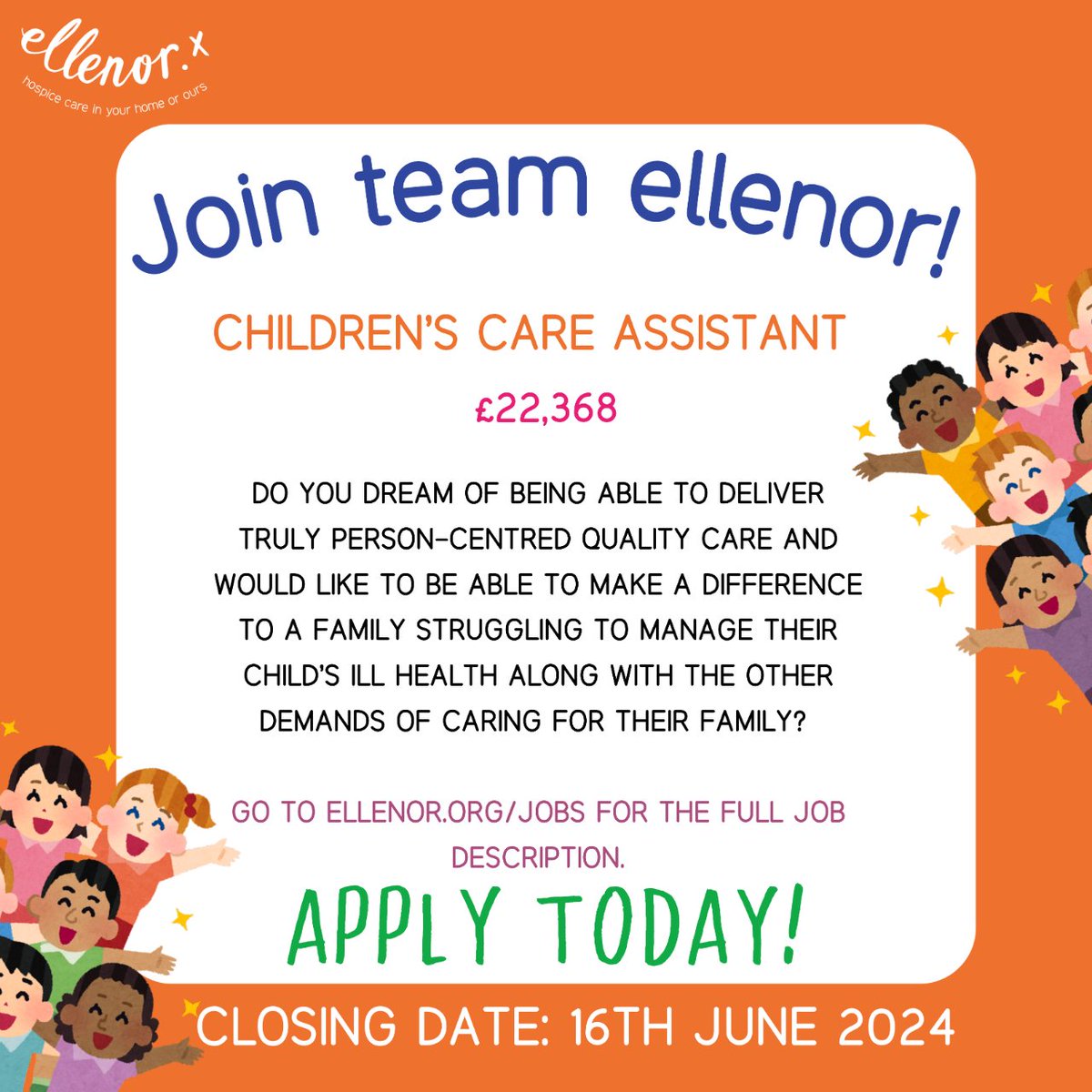 ellenorcharity's tweet photo. Children’s Care Assistant
​£22,368
For full details https://t.co/8euuCPEoAc 

#joboffer #jobsinkent #jobsingravesend #gravesendjobs #kentjobs #jobhunt #childcarejob #ellenor #hospicecare #teamellenor #hiring #wearehiring #jobcall #charity #lgbtq #pridemonth https://t.co/1VG741B3Ys