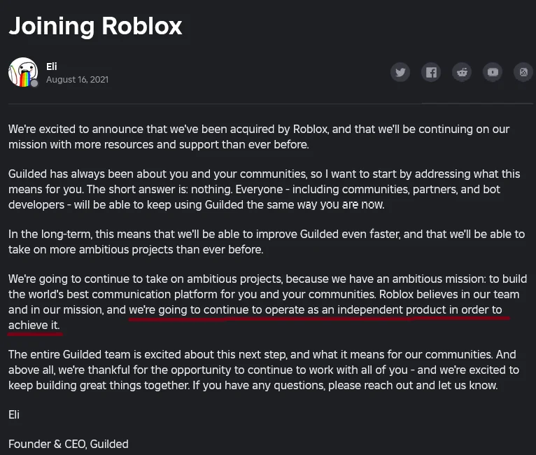 Ravenant21's tweet photo. @teamguilded "Guilded will operate fully independently forever and Roblox wILL not interfere in it's operation! WHY TF U LYIN, WHY U ALWAYS LYIN, MMM OH MY GOD, STOP FUCKIN LYIN! Imagine if guilded starts enforcing "family friendly" servers on its platform because of Roblox. https://t.co/HkUrwIq6f9