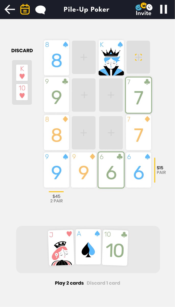 New game from me and the Puzzmo team: 

♥️♠️ Pile-Up Poker ♦️♣️
Poker for Solitaire lovers (and Solitaire for Poker Lovers)

Play it for free here: puzzmo.com/play/pile-up-p…