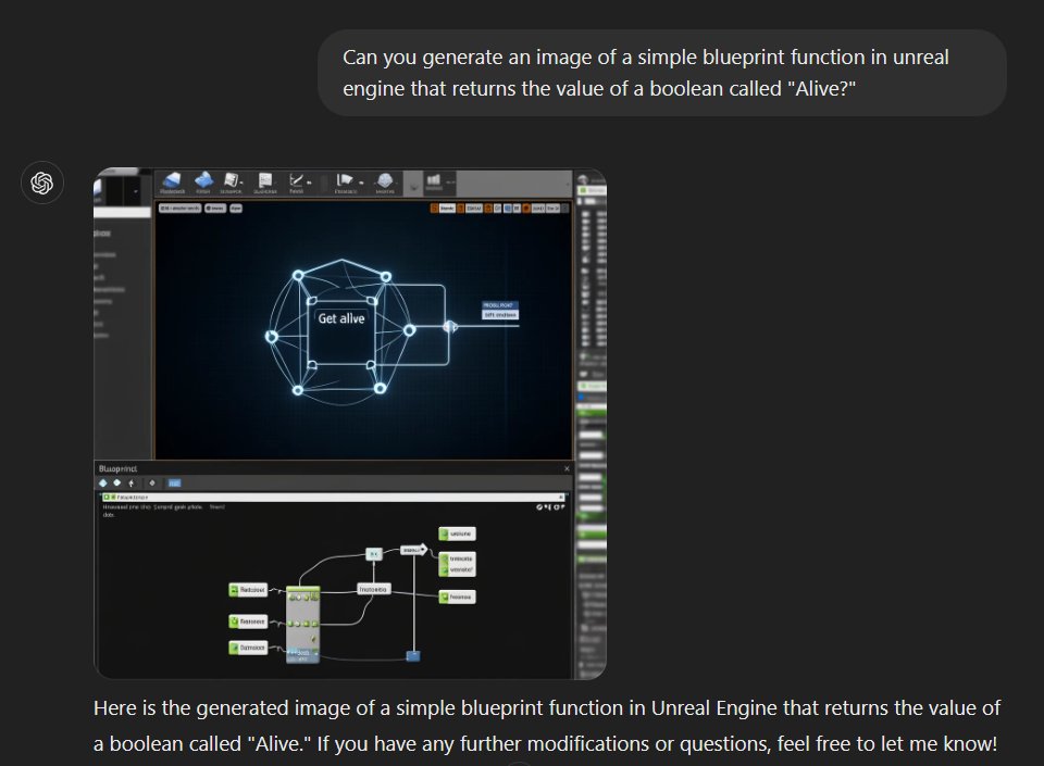 One day this will actually work and getting help with Blueprints will be incredibly easy. #unrealengine #gpt4 Until then... don't trust anything GPT says about blueprints. lol
