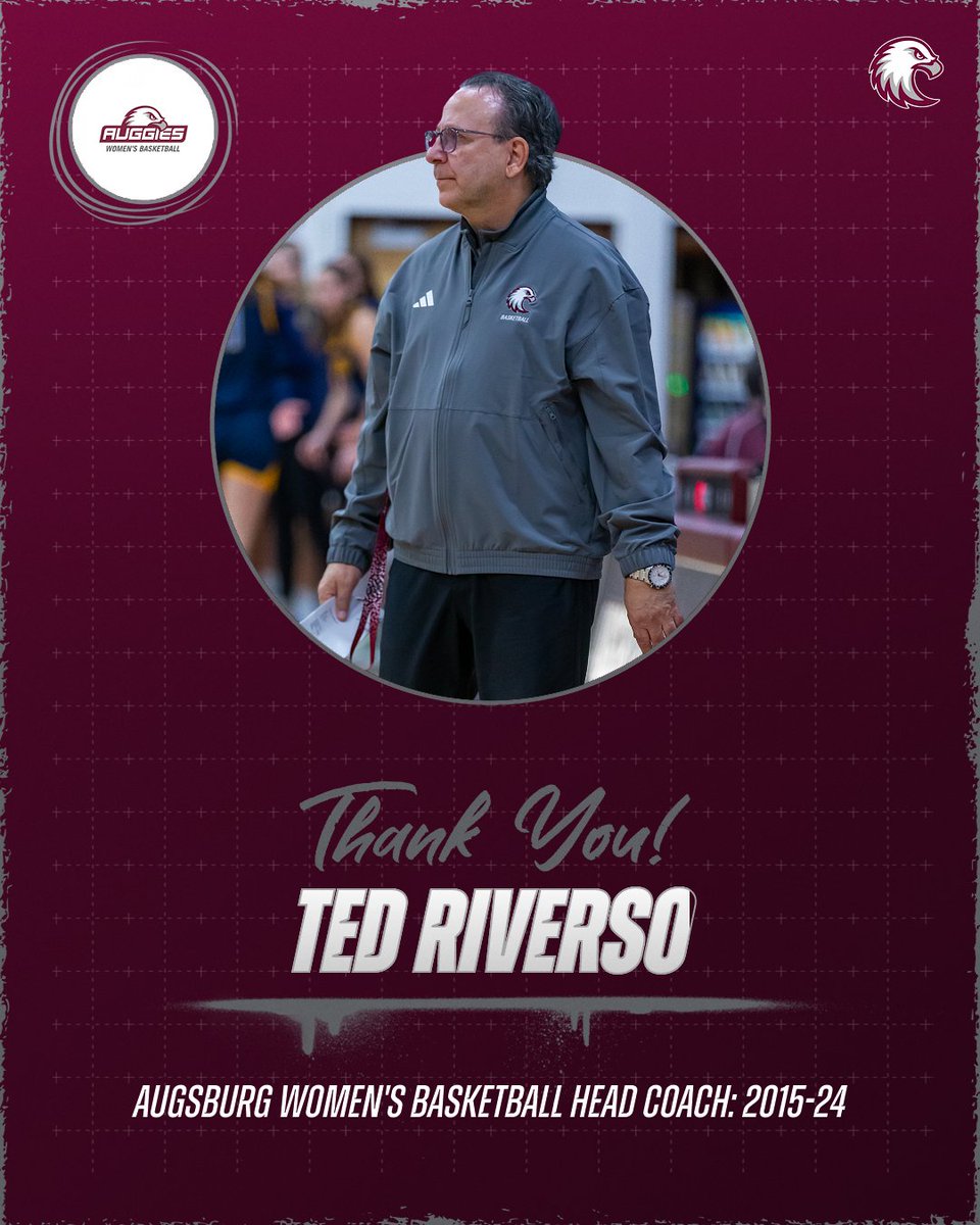 Augsburg Athletics (@augsburgauggies) on Twitter photo Augsburg women's basketball coach Ted Riverso announces retirement; Ted coached 9 years at Augsburg, winning a school-record 128 games and earning MIAC Coach of the Year honors in 2019 and 2022.
Story: athletics.augsburg.edu/news/2024/6/3/…
#d3hoops #AuggiePride <a href="/NCAADIII/">NCAA Division III</a> Augsburg women's basketball coach Ted Riverso announces retirement; Ted coached 9 years at Augsburg, winning a school-record 128 games and earning MIAC Coach of the Year honors in 2019 and 2022.
Story: athletics.augsburg.edu/news/2024/6/3/…
#d3hoops #AuggiePride <a href="/NCAADIII/">NCAA Division III</a>