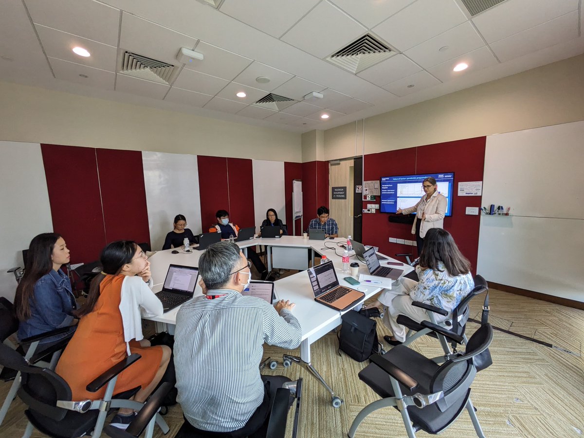 Imperial_Jameel's tweet photo. Great catching up with our #EPPI friends from #NCIDSingapore + @MOM_sg to discuss progress on integrated #economic-#epidemiological modelling, deep-dive studies on preparedness interventions & work on digital scenario-based dashboard modelling preparedness levels for countries. https://t.co/oJlbgTUxum
