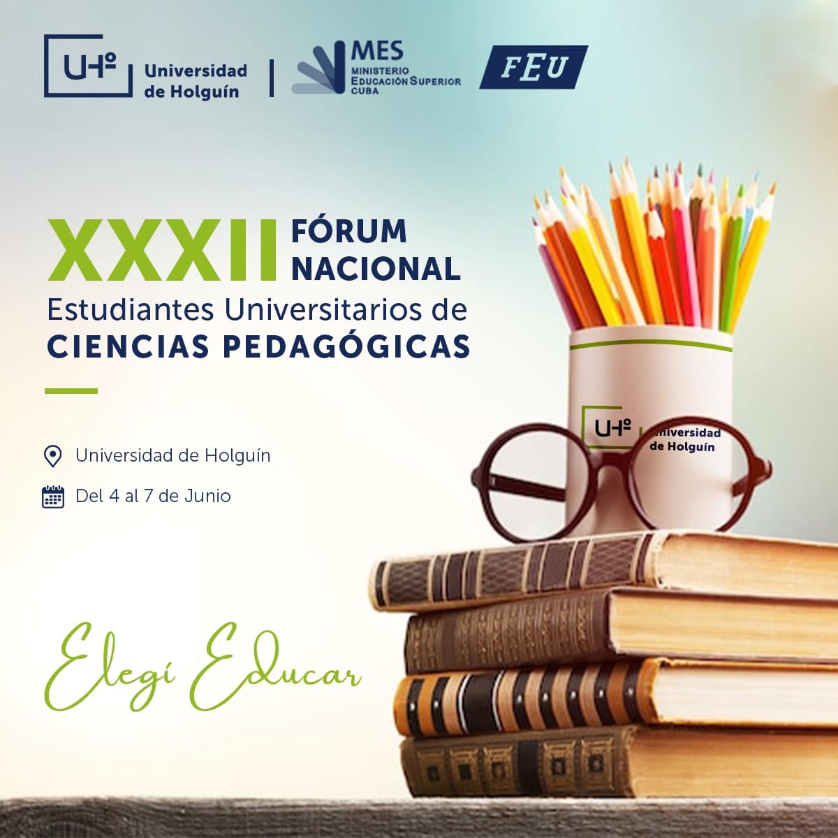 🧐 Mañana 4 de junio inicia el XXXII Fórum Nacional de Estudiantes Universitarios de Ciencias Pedagógicas, con sede en la Universidad de Holguín <a href="/univholguinera/">UniversidadHolguin</a> 
😀 Desde nuestros perfiles en redes sociales les daremos seguimiento a este evento estudiantil
#ElegíEducar