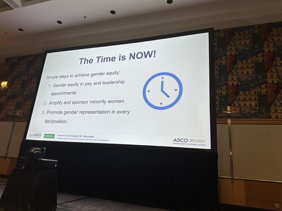 #ASCO24 Assessing Gender disparities in Oncology by @COlazagasti 

Almost twice more frequently in minority women than men 

Time is now:
💠 gender equity in pay and leadership appointment 
💠 amplify and sponsor minority women 
💠 promote gender representation in every tier.