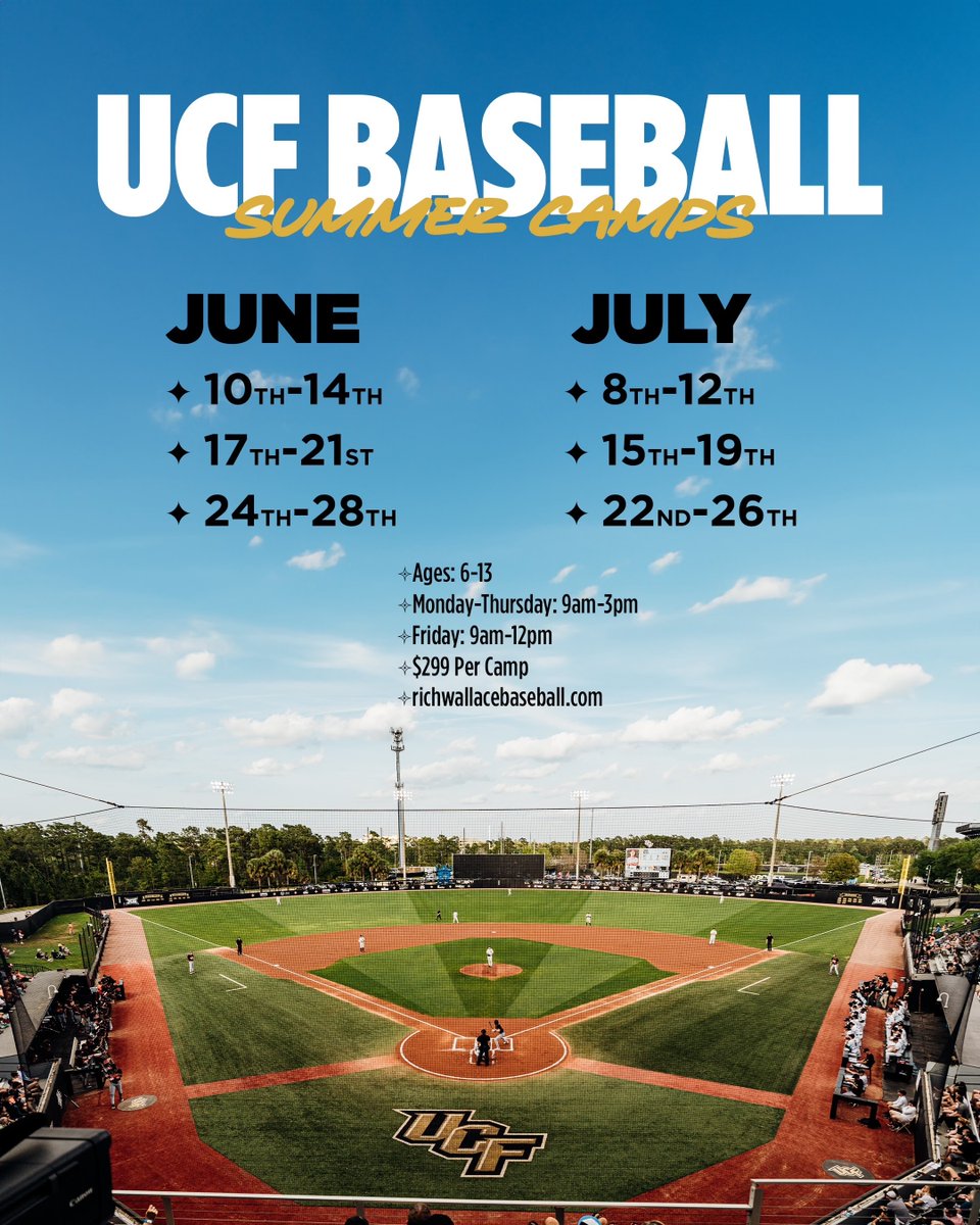 Summer Camp season is here! Head to RichWallaceBaseball.com to sign up and for more information ⚾

📰 ucfknights.com/news/2024/06/3…
