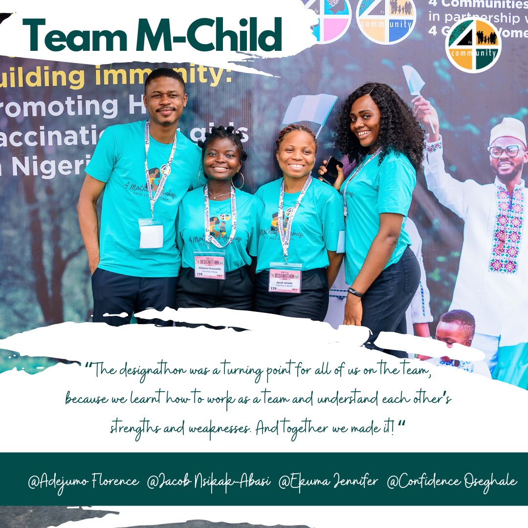 4cbycorg's tweet photo. Featuring Team M-Child
The amazing M-Child team shares their mega-designathon highlight.
A very big thank you to the organizers!
#4cbyc #4communities #lagos #megadesignathon https://t.co/6N28BLaUD7