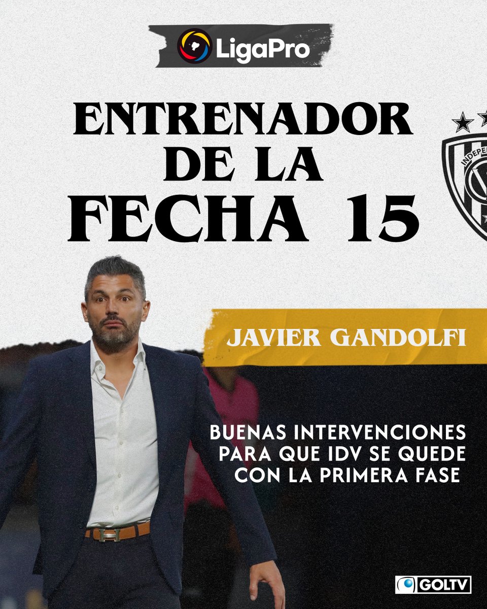 GOLTV Ecuador (@goltvecu) on Twitter photo Javier Gandolfi 🇦🇷 es el DT destacado de la fecha 15 🏆
El entrenador de <a href="/IDV_EC/">Independiente del Valle</a> hizo las intervenciones justas para poder vencer a Orense, incluyendo mandar a la cancha al autor del gol en el 2do tiempo 📝
#NoticiasGOLTV #LigaProEcuabet Javier Gandolfi 🇦🇷 es el DT destacado de la fecha 15 🏆
El entrenador de <a href="/IDV_EC/">Independiente del Valle</a> hizo las intervenciones justas para poder vencer a Orense, incluyendo mandar a la cancha al autor del gol en el 2do tiempo 📝
#NoticiasGOLTV #LigaProEcuabet