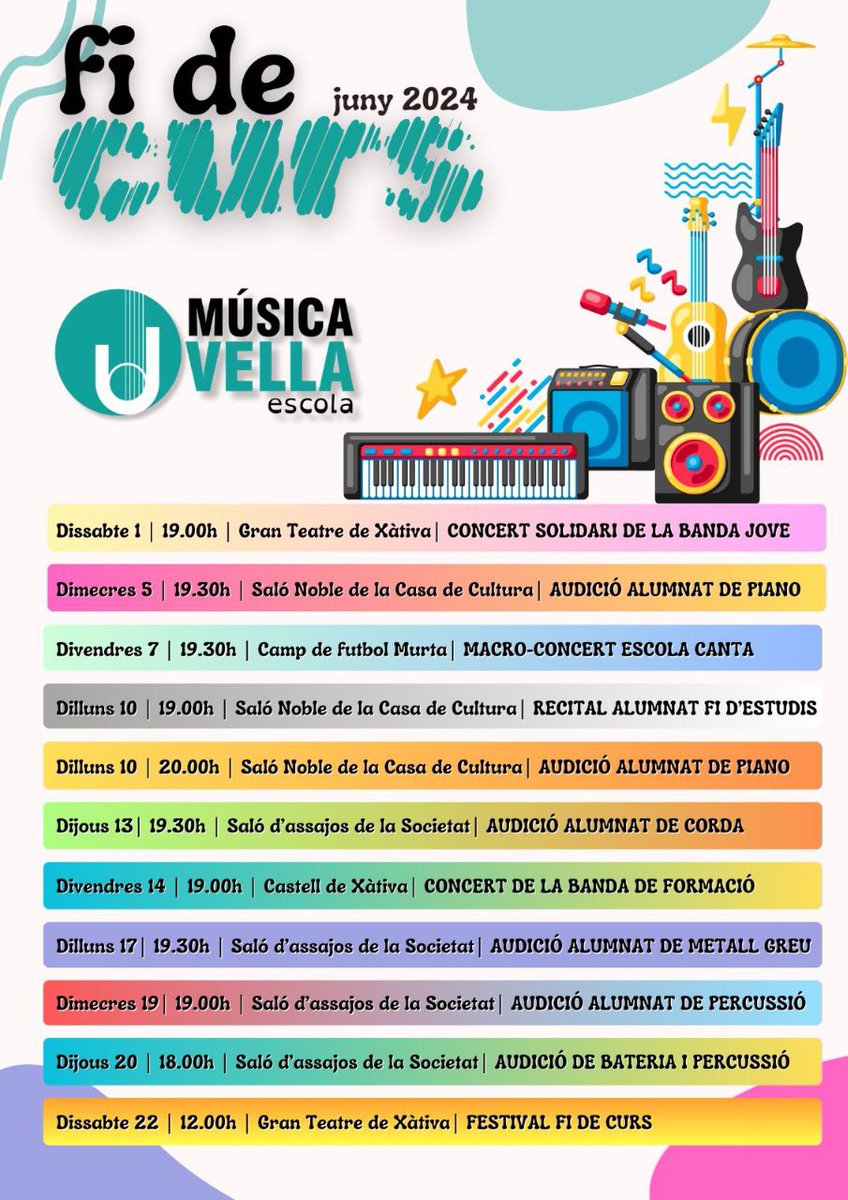 *UN FI DE CURS ESPECIAL* 

VOS PRESENTEM ELS ACTES DE FI DE CURS DE LA NOSTRA ESCOLA PER A JUNY. 

VOS ESPEREM!📷
#SomLaVella