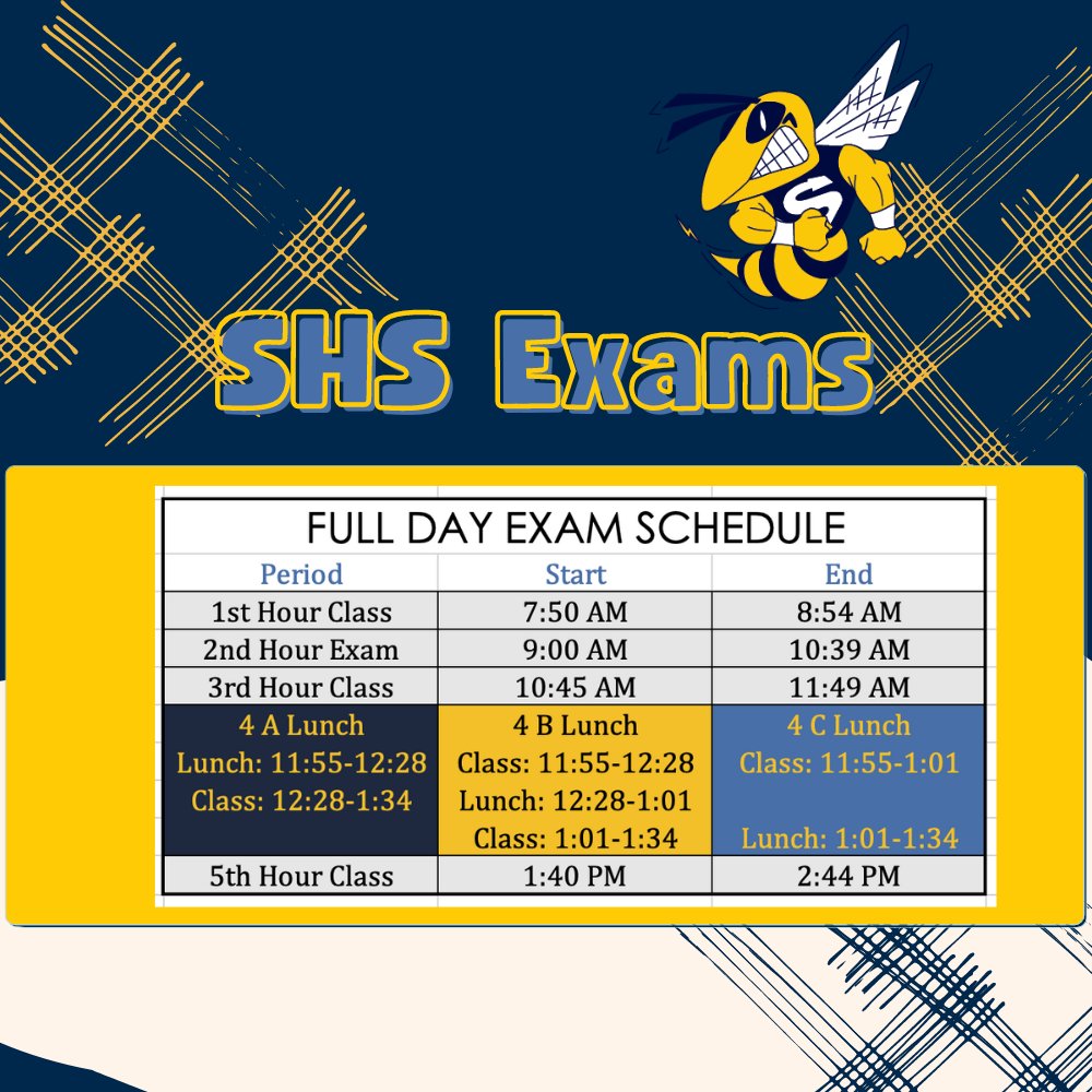 Exams begin tomorrow! Tomorrow is also our last lunch period of the school year.