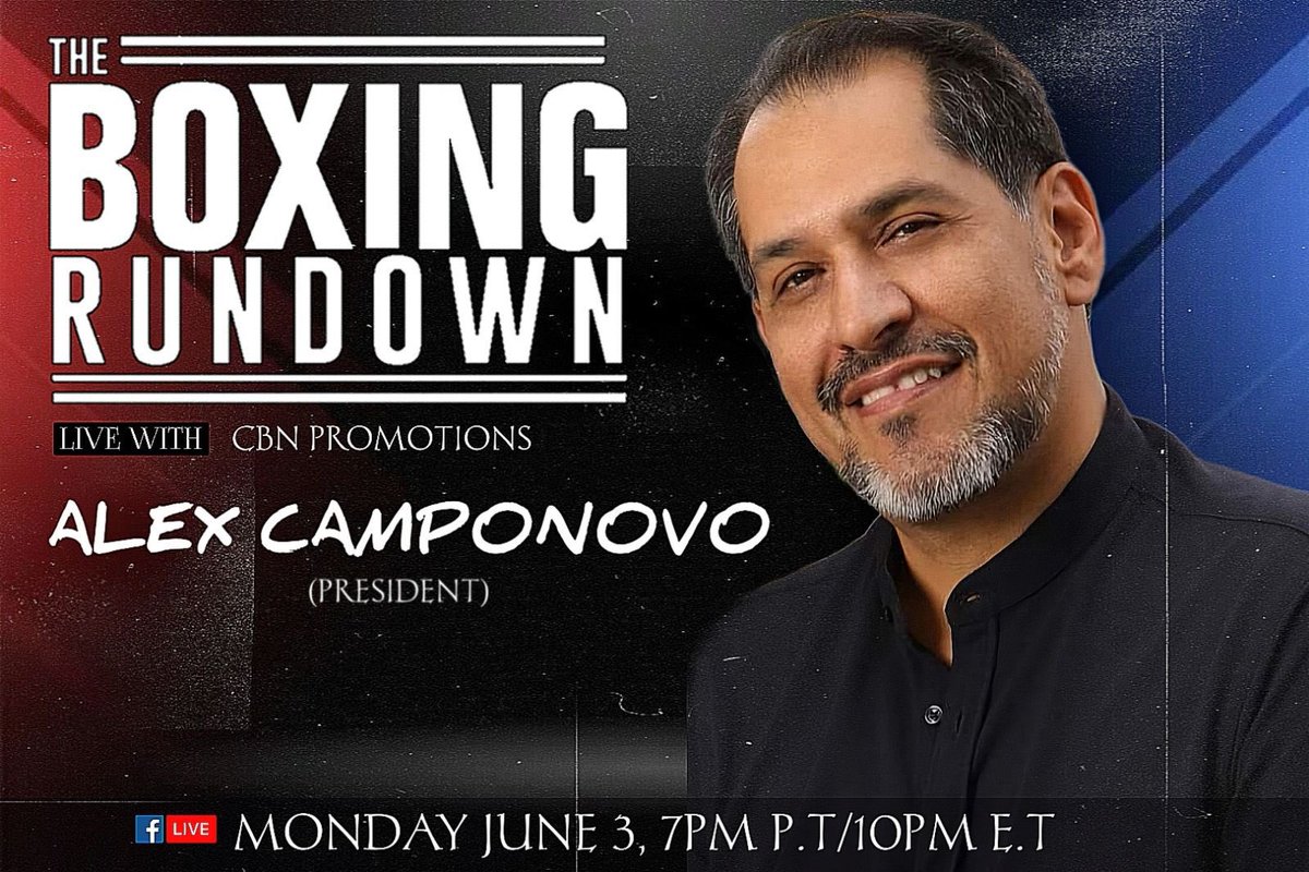 ROKus (@boxingrokus) on Twitter photo Tonight on Another Episode of #TheBoxingRundownShow we have our friend <a href="/AlexCamponovo/">Alex Camponovo</a> aka <a href="/CBNPromotions/">CBN Promotions</a> Promotions we will talk about his promotion company & up coming show. Tune in at 7pm PST or 10pm EST on #TheBoxingRundown Facebook page.
<a href="/PRProSanDiego/">Gayle Lynn Falkenthal, APR Fellow PRSA</a> <a href="/Fern_323/">Fernando Pimentel</a> <a href="/Xaviorozco74/">Xavier Orozco</a> Tonight on Another Episode of #TheBoxingRundownShow we have our friend <a href="/AlexCamponovo/">Alex Camponovo</a> aka <a href="/CBNPromotions/">CBN Promotions</a> Promotions we will talk about his promotion company & up coming show. Tune in at 7pm PST or 10pm EST on #TheBoxingRundown Facebook page.
<a href="/PRProSanDiego/">Gayle Lynn Falkenthal, APR Fellow PRSA</a> <a href="/Fern_323/">Fernando Pimentel</a> <a href="/Xaviorozco74/">Xavier Orozco</a>