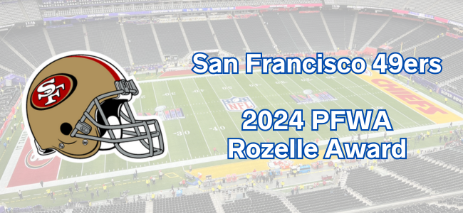 PFWAwriters's tweet photo. The @49ers PR staff are the recipients of the 2024 PFWA Pete Rozelle Award: https://t.co/XDuDgxa17E https://t.co/hiVcQnHZMB