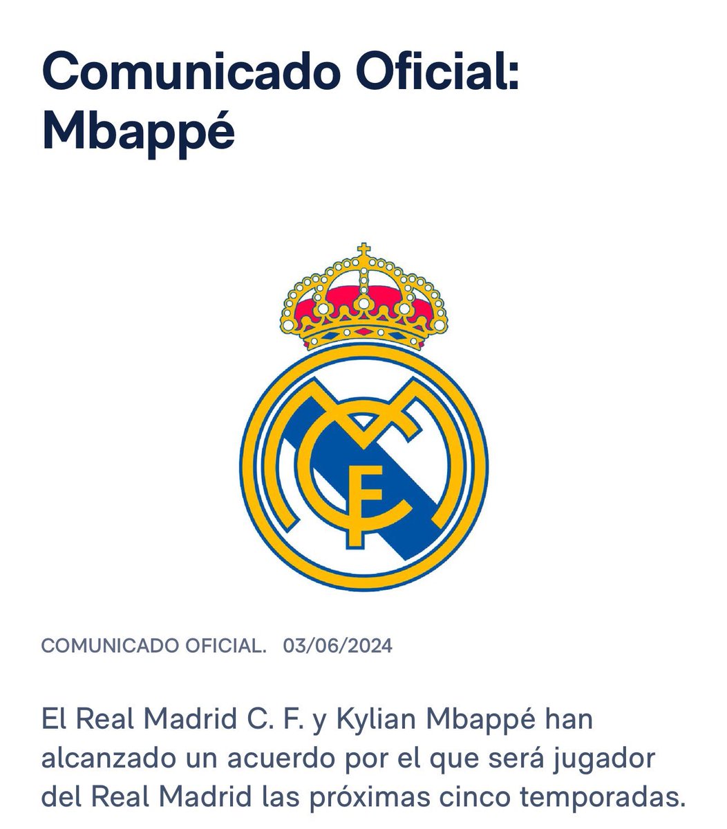 futebol_info's tweet photo. ⚠️ AGORA!

OFICIAL! Mbappé é o novo reforço do Real Madrid pelas próximas 5 temporadas.

📸 Divulgação/PSG | Divulgação/Real Madrid https://t.co/Lfa4QyxIcg