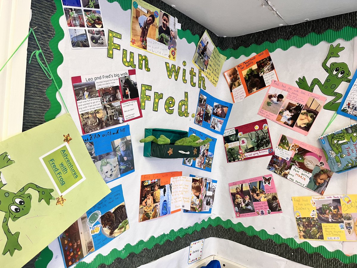 cuthberts_st's tweet image. Adventures with Fred Frog🐸
Each week Fred Frog enjoys a weekend of fun with one of our Explorer children.The children love having Fred to stay &amp;amp; can’t wait to share his exciting adventures with their classmates
#teamcuthberts 
@RuthMiskinEdu 
#phonics #englishhub 
#funwithfred