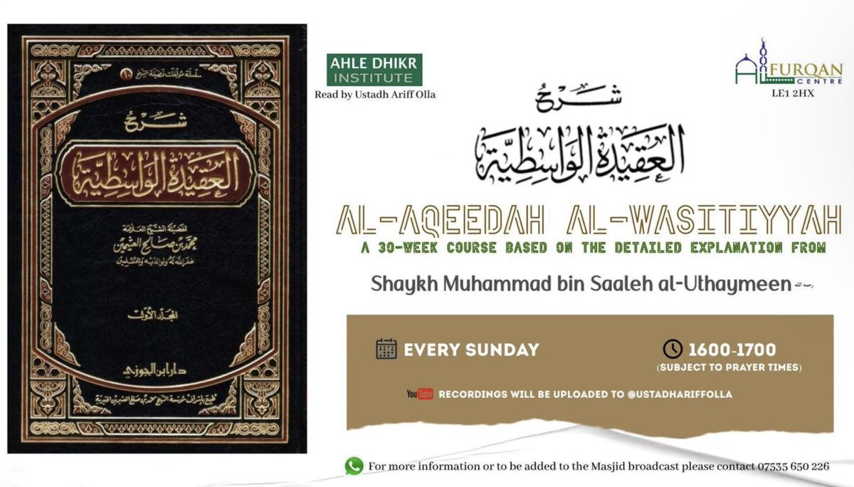 IbnAbdullahO1's tweet photo. https://t.co/66UXLObznf

Al-Aqeedah al-Wastiyyah (Pt.1) || Tawhid, Definition and Virtues || Ustadh Ariff Olla https://t.co/HGmtOxoQ5o