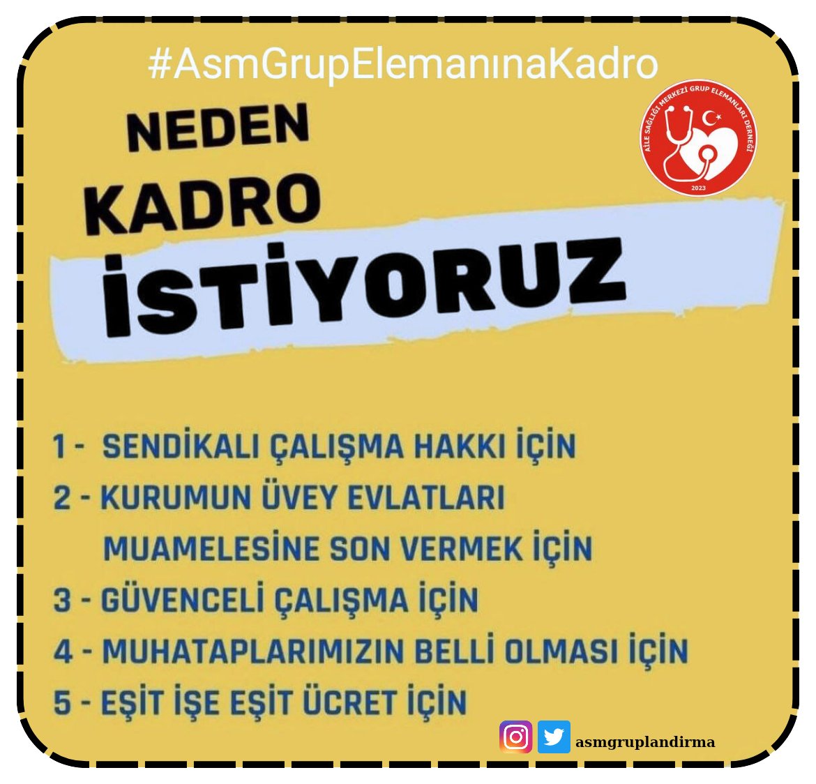 <a href="/asmgruplandirma/">Aile Sağlığı Merkezi Grup Elemanları Derneği</a> adaletsiz maaşlarla iş tanımı olmadan çalışan sağlıkçıyız sağlıkçı sıfatı bizimde hakkımız

#elemandeğilsağlıkçı