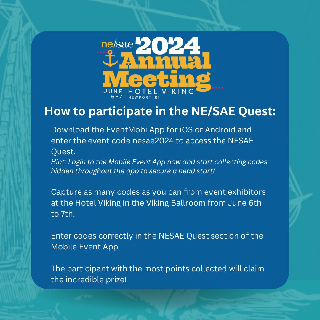 🎁Get ready to WIN BIG at the 2024 Annual Meeting! 🎉

Dive into the NESAE Quest for your shot at winning an exclusive $250 Planner Self-Care Package, sponsored by <a href="/EventMobi/">EventMobi</a>!

Don't miss out on this golden opportunity to indulge in some well-deserved relaxation✨