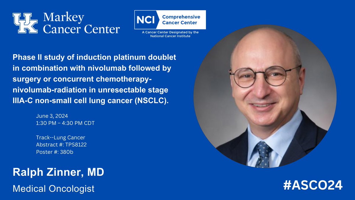 .<a href="/UKMarkey/">Markey Cancer Center</a> Medical oncologist Ralph Zinner, MD presents on a clinical trial targeting stage IIIA-C non-small cell #lungcancer (NSCLC) at #ACSO24 @ACSO <a href="/ResearchKY/">UK Research</a>
meetings.asco.org/abstracts-pres…