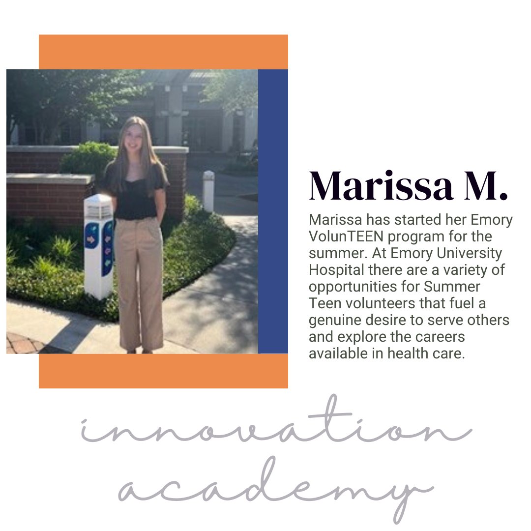 IAFultonSchools's tweet photo. 1st Student Summer Feature: Marissa and the opportunity she was selected for at Emory Hospital. Awesome way to spend those summer hours! Want to be featured next? Message us or email Ms. Lundy at lundyjn@fultonschools.org @ia_kent @FultonCoSchools #showusyoursummer #theIAway https://t.co/bcS6DyRFr6