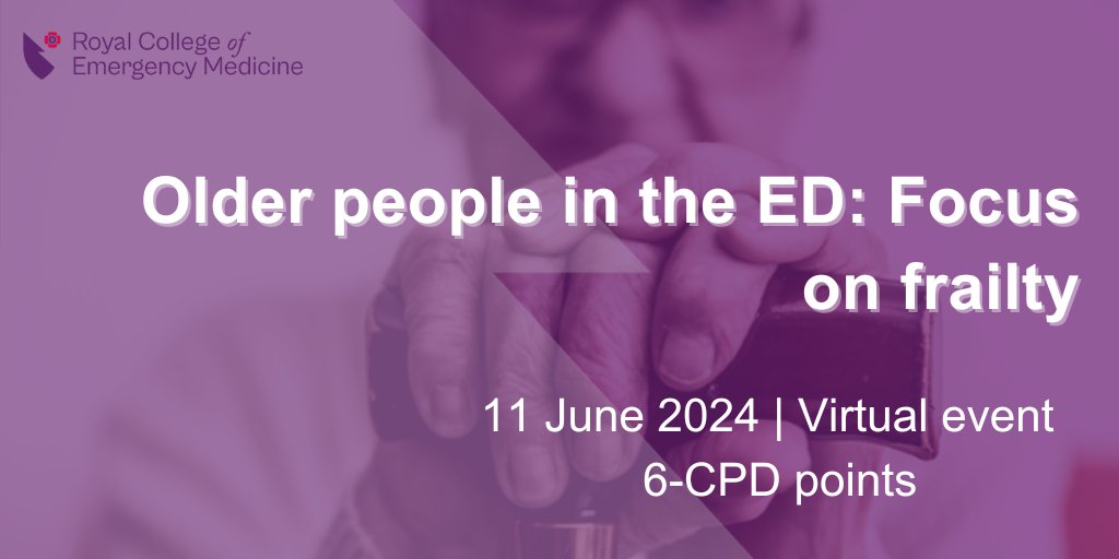 Following the first successful study day hosted by the RCEM Older Person in EM  Special Interest Group, we are pleased to host a second ‘Focus on Frailty’ study day. 
Explore:
✅Carer’s perspective
✅Older person triage
✅End of life care
Register here - bit.ly/3IzT6gt
