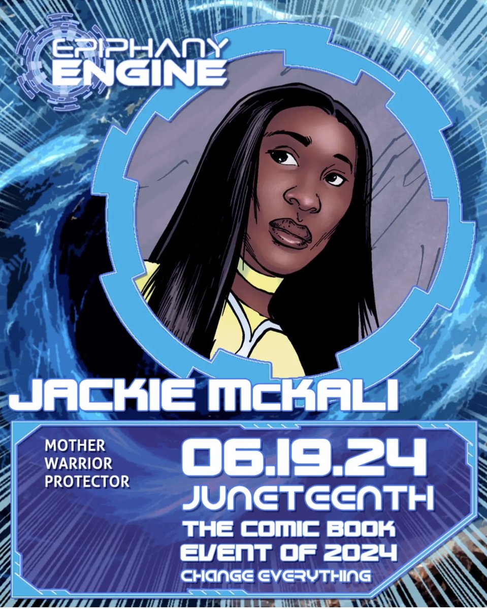 newhcomics's tweet photo. Meet Jackie McKali, the Matriarch of the McKali family. Her story kicks off in a massive multiverse crossover involving 30+ independent comic publishers. Sign up for the notification by hitting this link https://t.co/Gb4EVUTW7u

Epiphany Engine is coming. Change Everything. https://t.co/tJkYz53KS8