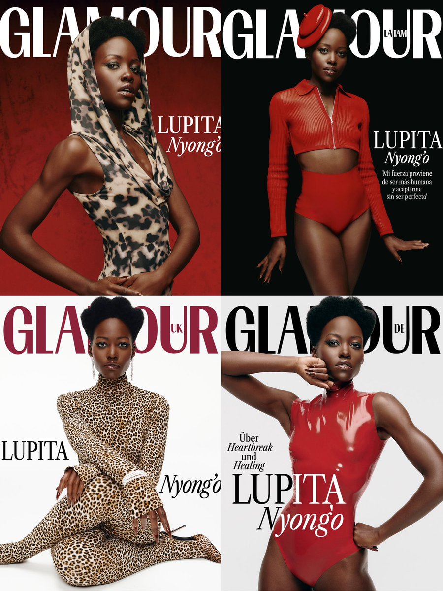 Lupita Nyong’o simultaneously covers the latest issues of Glamour US, Glamour México &amp; Latam, Glamour UK and Glamour Germany