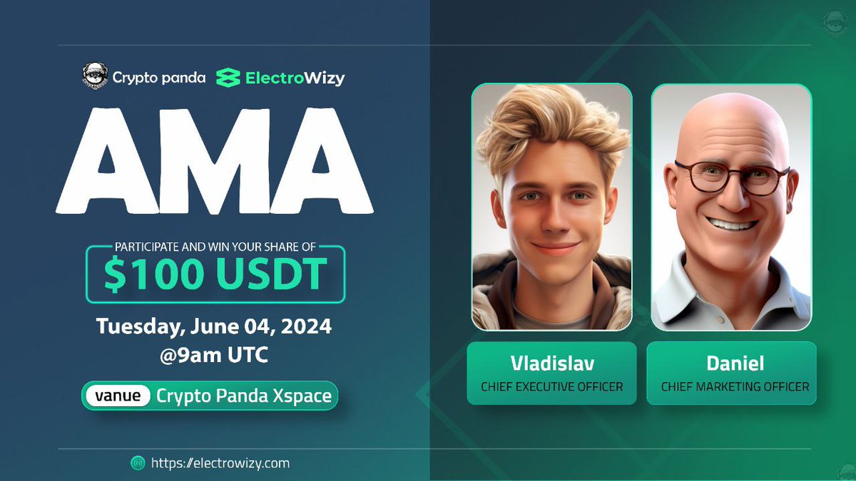 🎙️ Join us for another X space AMA with <a href="/Electro_Wizy/">ElectroWizy⚡🔋☀️♻️</a> 

🕰️  Date:- June 4th  2024, 9:00  AM UTC 
🎙️  Guest: 
> Vladislav - CEO
> Daniel - CMO

🎁  Prize: $100  USDT  
🏠  Venue:- x.com/CryptoPanda_gl

📌 Set Reminder :- x.com/i/spaces/1BRJj… 

〽️ Rules:
1️⃣ Follow