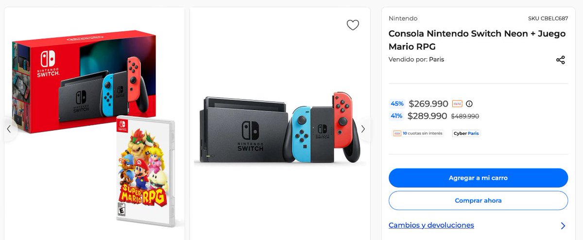 DescuentosRata's tweet photo. #CyberRata 🎮 También está la Switch Neon + Juego de Mario RPG que bajó a $269.990 pagando con tarjeta en París.

Es lo más barato que hemos pillado hasta ahora

➡️ https://t.co/8MAoixYWju https://t.co/ZepieTrGhC