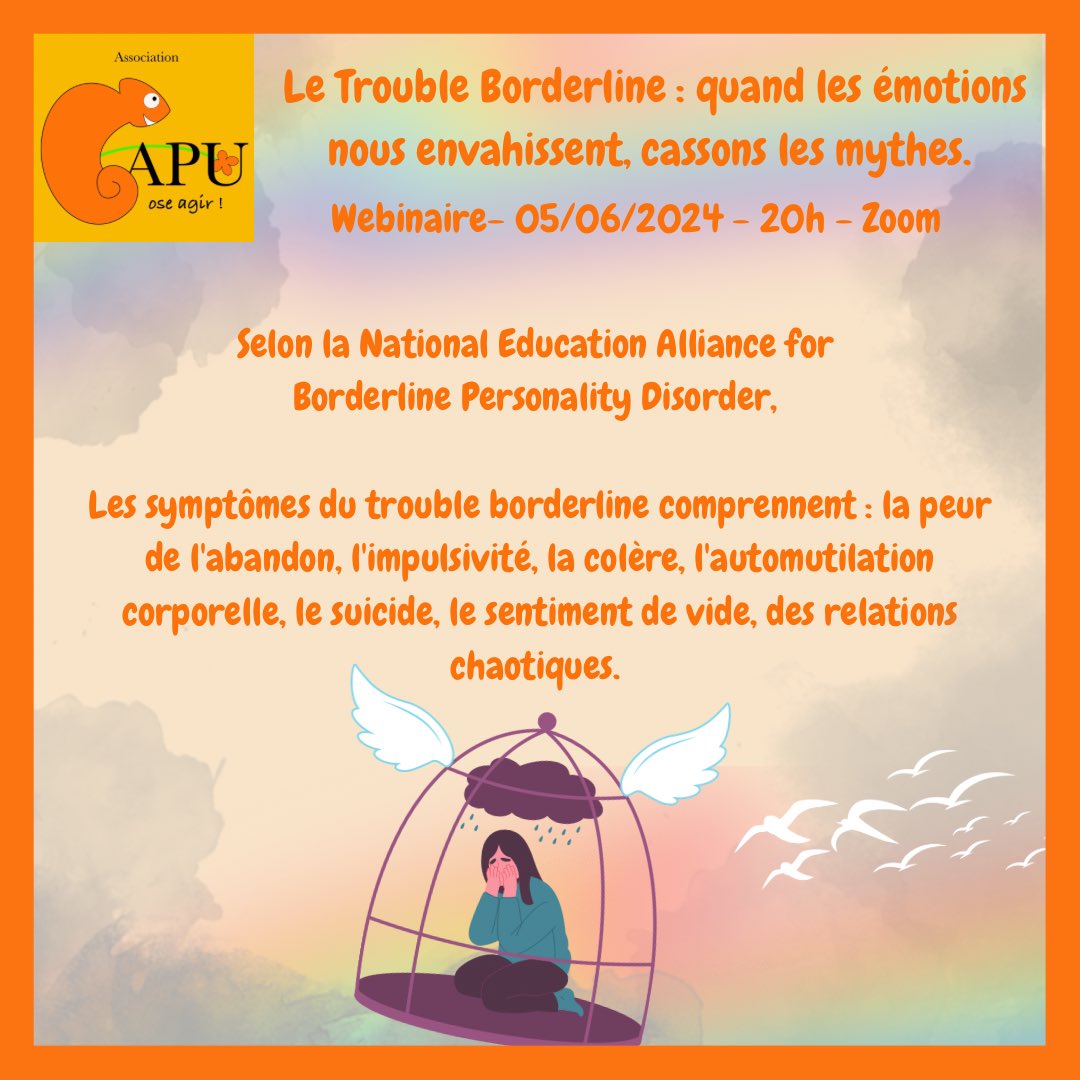 AssociationCapu's tweet photo. 📆Le webinaire sur le trouble borderline, c’est mercredi, et c’est seulement 2 euros pour les étudiants !!!
🔗Inscriptions : lien en bio ou sur notre page d’accueil https://t.co/vxg5SHTUSj 

#bpd #borderline #santementale #mentalhealth https://t.co/KfeBBk1kKF