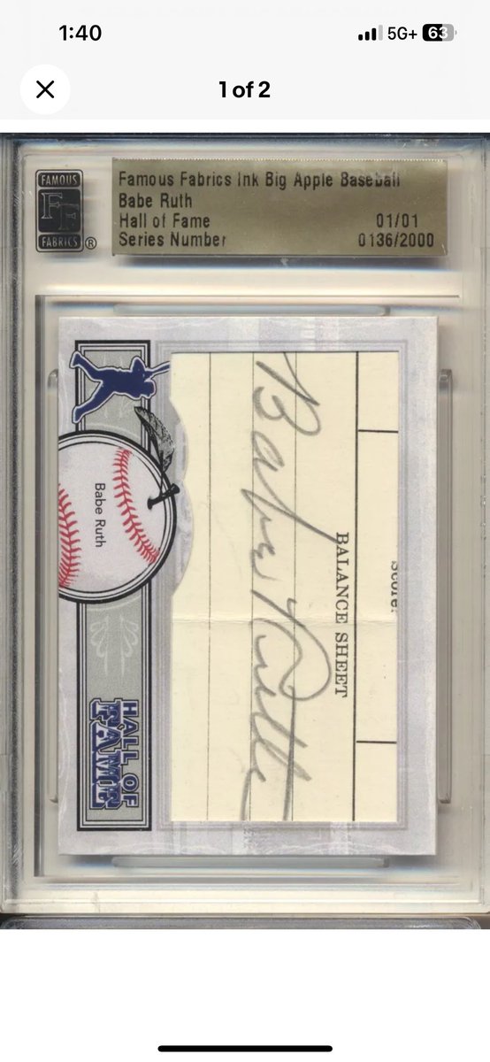 @dadof3cardsfans @eshecker @MrKdub @DubMentality Wow certainly will never happen to me. I am hoping someone would sell me a Babe Ruth at a reasonable price. Only want a card or slab. This one is pretty nice. Especially since I have 35 other Yankee autos from this set. But 15 grand is a bit pricey. Also want Gehrig.
