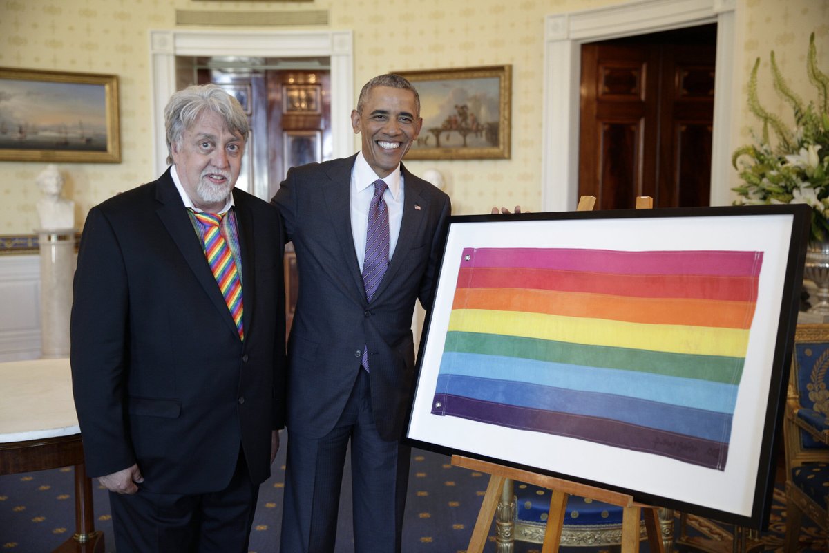 mattxiv's tweet photo. the original pride flag, designed by gilbert baker, lynn segerblom &amp; james McNamara in 1978, had eight colors (the current ones + pink and turquoise). it was made to be displayed at san francisco pride and they sewed two (2) of them https://t.co/9FZhD7frmV