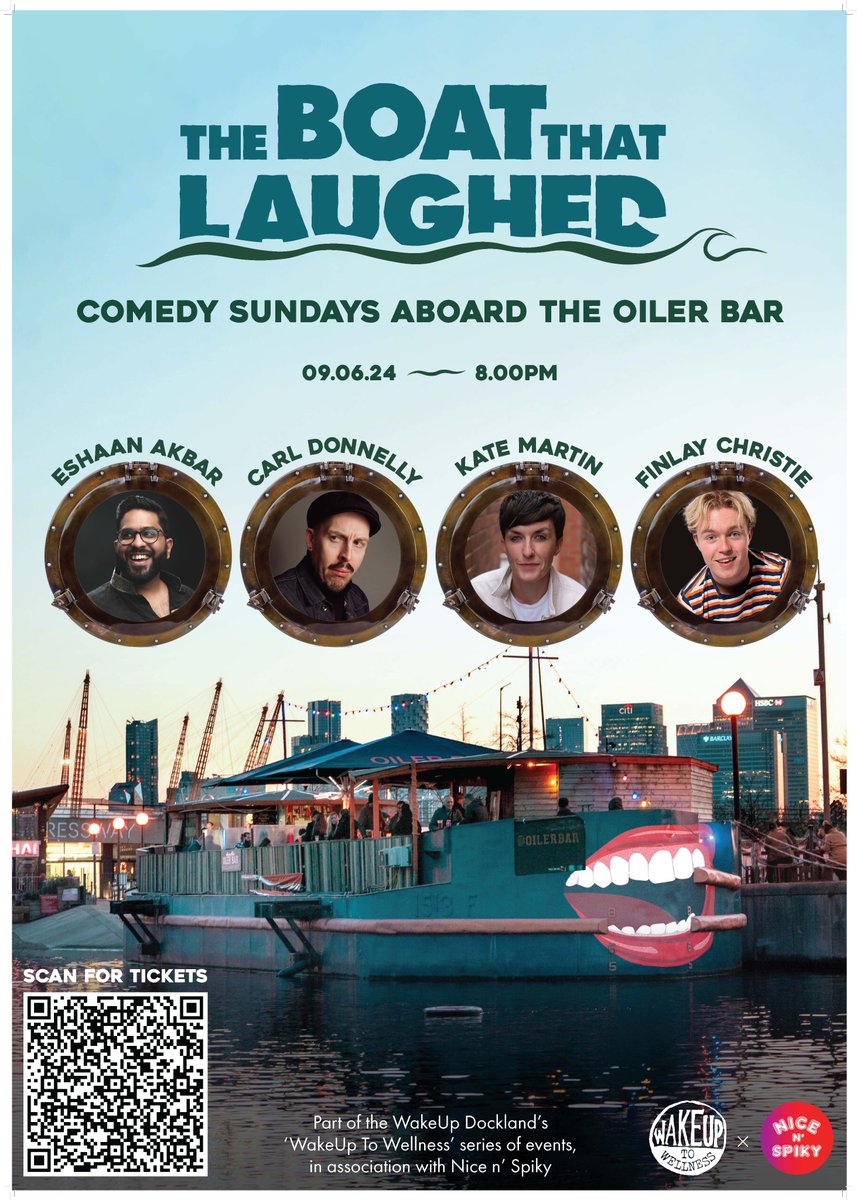 Sunday 9 June! Our last comedy on the water before summer break. You don't want to miss the best boat in London with <a href="/eshaanakbar/">Eshaan Akbar</a> <a href="/CarlDonnelly/">Carl Donnelly</a> @ThatKateMartin <a href="/finlaycomedy/">Finlay "no mates" Christie</a> 
eventbrite.co.uk/e/9th-june-com…