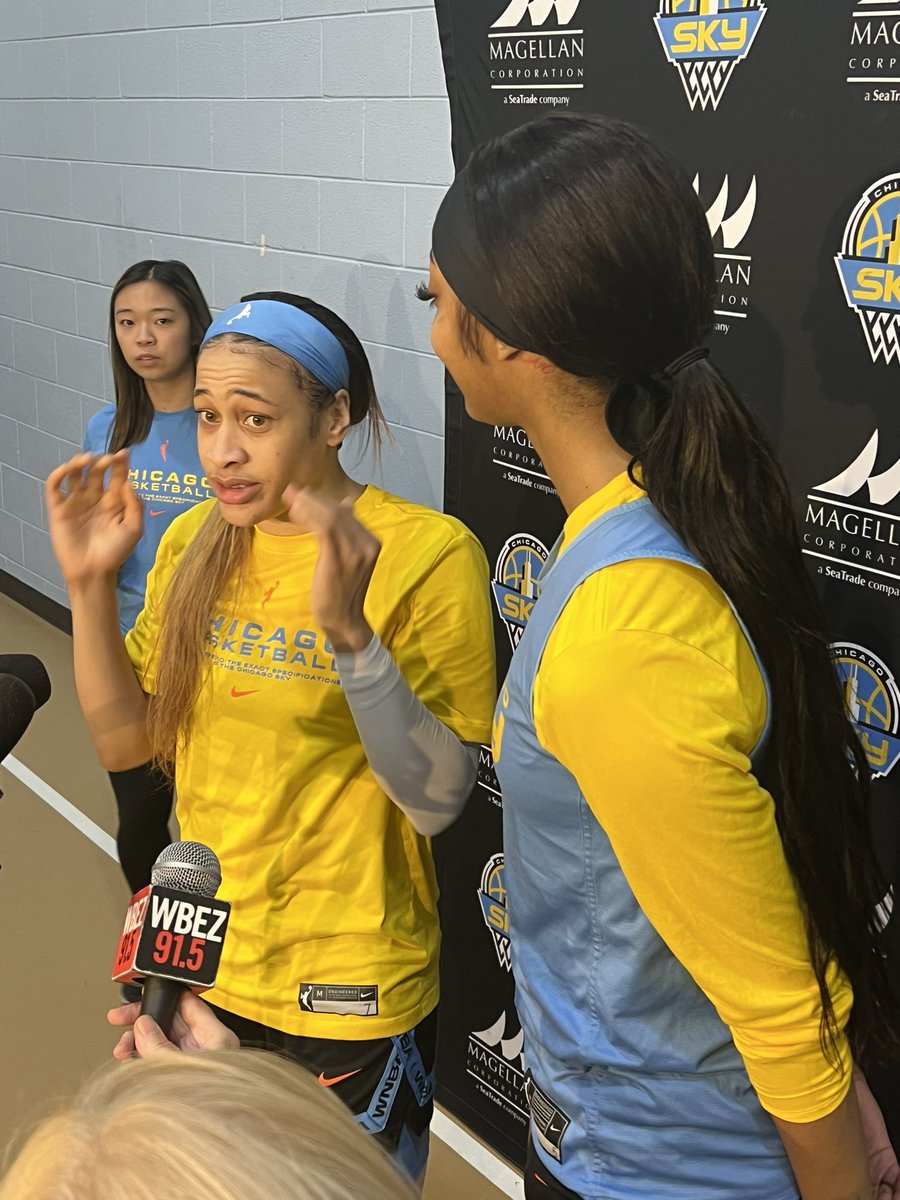 JoriParys's tweet photo. Chennedy Carter and Angel Reese chose to speak with media together following practice: 
Carter said she has “no regrets”
“I’m going to compete and play 100% hard no matter who it is or who we’re playing.” @cbschicago https://t.co/9rT0dMdrav