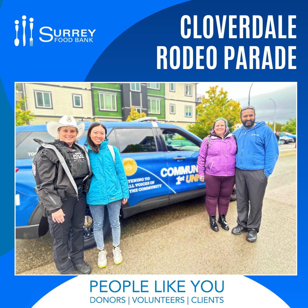 The Surrey Food Bank had an amazing time participating in the 76th Annual Historic Downtown Cloverdale Rodeo Parade! 📷

A special thank you to <a href="/surreyps/">Surrey Police Service</a> for their incredible efforts to ensure safety is effective throughout the event. #CloverdaleRodeoParade #SurreyFoodBank #SPS