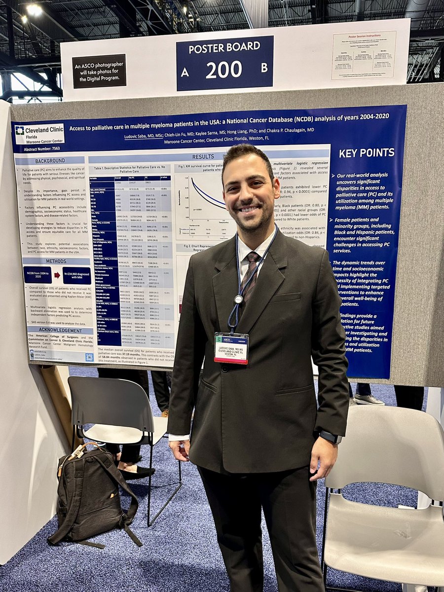Ludovic Saba (@ludovic_saba) on Twitter photo Excited to have presented our poster on 'Access to Palliative Care in Multiple Myeloma Patients' at #ASCO2024!
Shedding light on disparities and working towards more equitable care for all.
Grateful for the opportunity and the engaging discussions!
<a href="/ChaulagainMD/">Chakra Chaulagain MD FACP</a> <a href="/CleveClinicFL/">Cleveland Clinic Florida</a> Excited to have presented our poster on 'Access to Palliative Care in Multiple Myeloma Patients' at #ASCO2024!
Shedding light on disparities and working towards more equitable care for all.
Grateful for the opportunity and the engaging discussions!
<a href="/ChaulagainMD/">Chakra Chaulagain MD FACP</a> <a href="/CleveClinicFL/">Cleveland Clinic Florida</a>