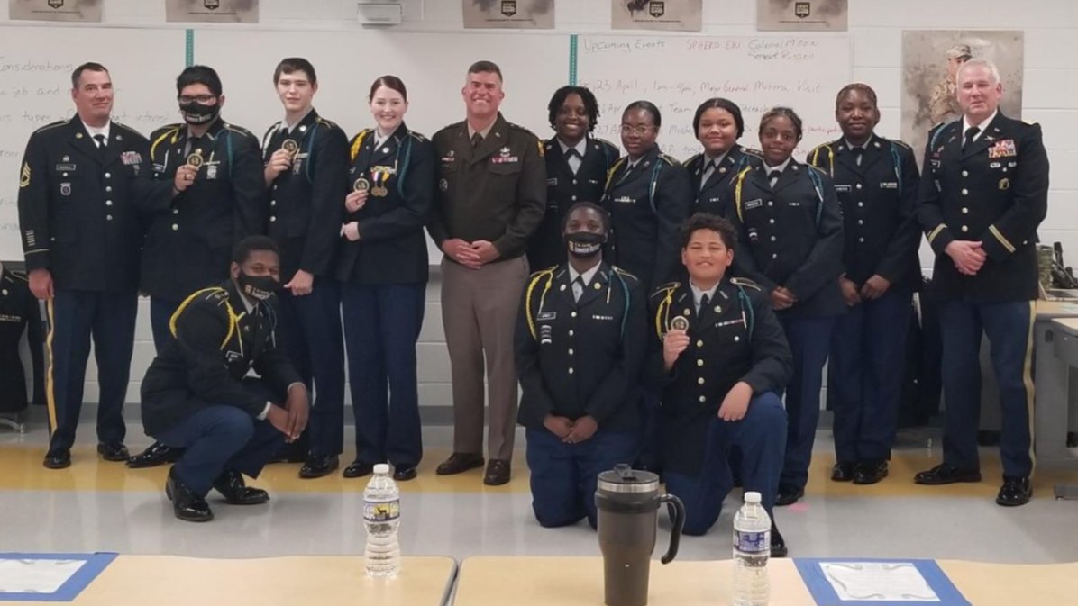 Cadets from the Forest Park JROTC Program welcomed Major General Munera, the U.S. Army Cadet Command General, responsible for the entire ROTC Program in the United States. Toward the end of the meeting, Major General Munera presented five Cadets with a “Challenge Coin' for their