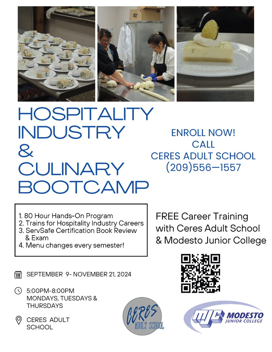 CeresAdult's tweet photo. Come learn how to make new delicious dishes while earning your ServSafe Certification! Spots are filling up fast, don’t miss out! Registration is now open! https://t.co/RdXWUpJnR7