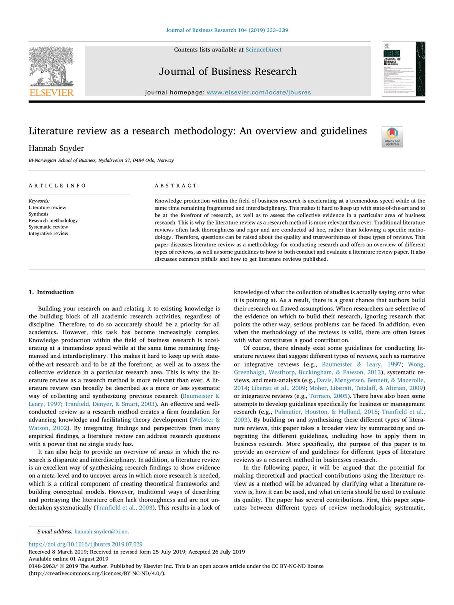 ScholarshipfPhd's tweet image. Literature Review as a Research Methodology: An overview and Guidelines (1/7)