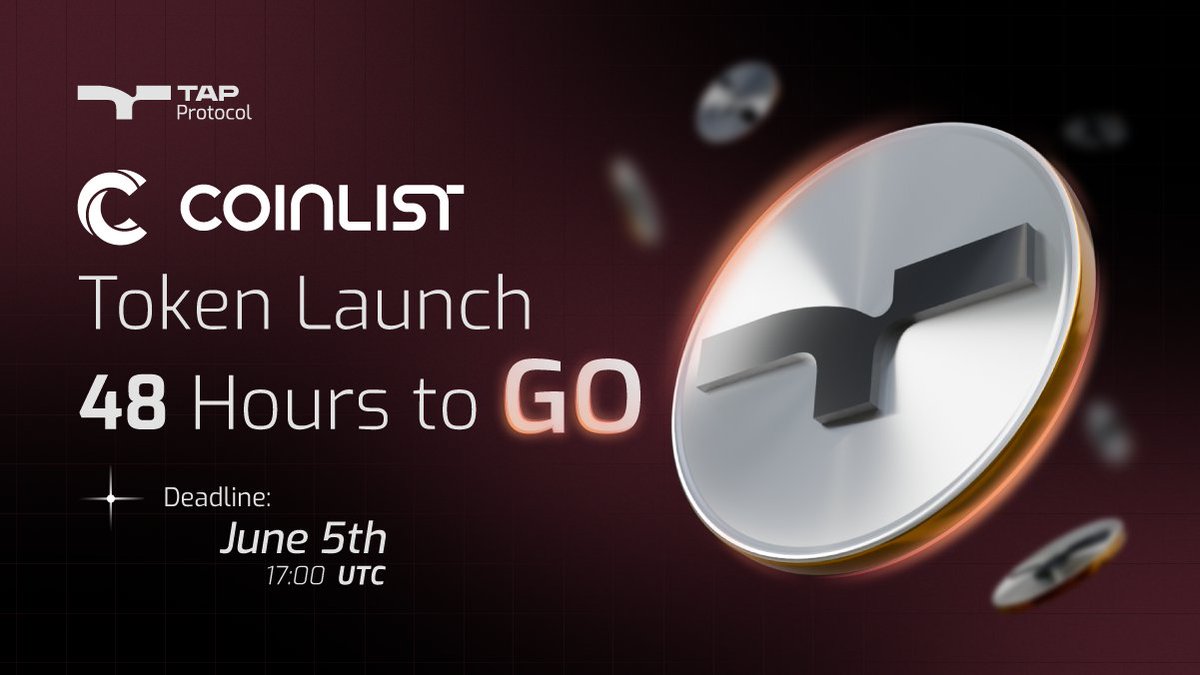 tap_protocol's tweet photo. 𝟒𝟖 𝐇𝐎𝐔𝐑𝐒 𝐓𝐎 𝐆𝐎....⏰

Our $TAP Token Launch on @coinlist closes at 5pm UTC on Wednesday, June 5th. 👀

We're seeing a strong uptick in participation, so your chance to get involved and potentially get your hands on some $TAP is now! 🔥

Participation link below🔽 https://t.co/D7xyxPHeQG
