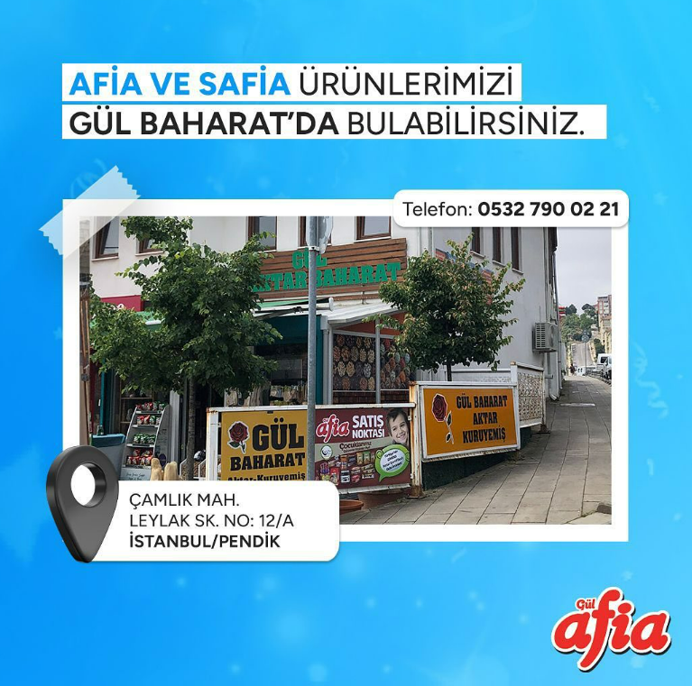 AfiaOlsun's tweet photo. AFİA ve SAFİA Ürünlerimizi Gül Baharat'ta bulabilirsiniz.
📍 Çamlık Mah. Leylak Sokak No: 12/A İstanbul Pendik
📞 0532 790 02 21
İyi Alışverişler!
#afiaolsun #afiasatisnoktasi #afiamarketleri #gülbaharat #helalafia #afia #afiasanalmarket #afiagida #helaluretim #helaltuket https://t.co/AP7dYzYiM0