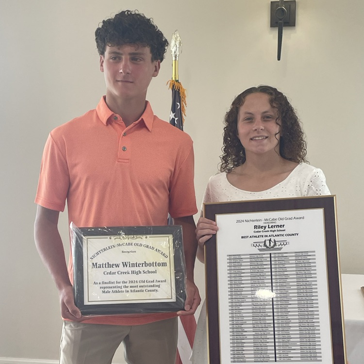 PiratesCCHS's tweet photo. Congratulations to Riley Lerner and Matt Winterbottom who were both honored as top 5 athletes in Atlantic County at today's Old Grad luncheon.  Riley became the 3rd winner of the award in Creek history joining Bo and Max Melton!! https://t.co/qVMoylW3MI