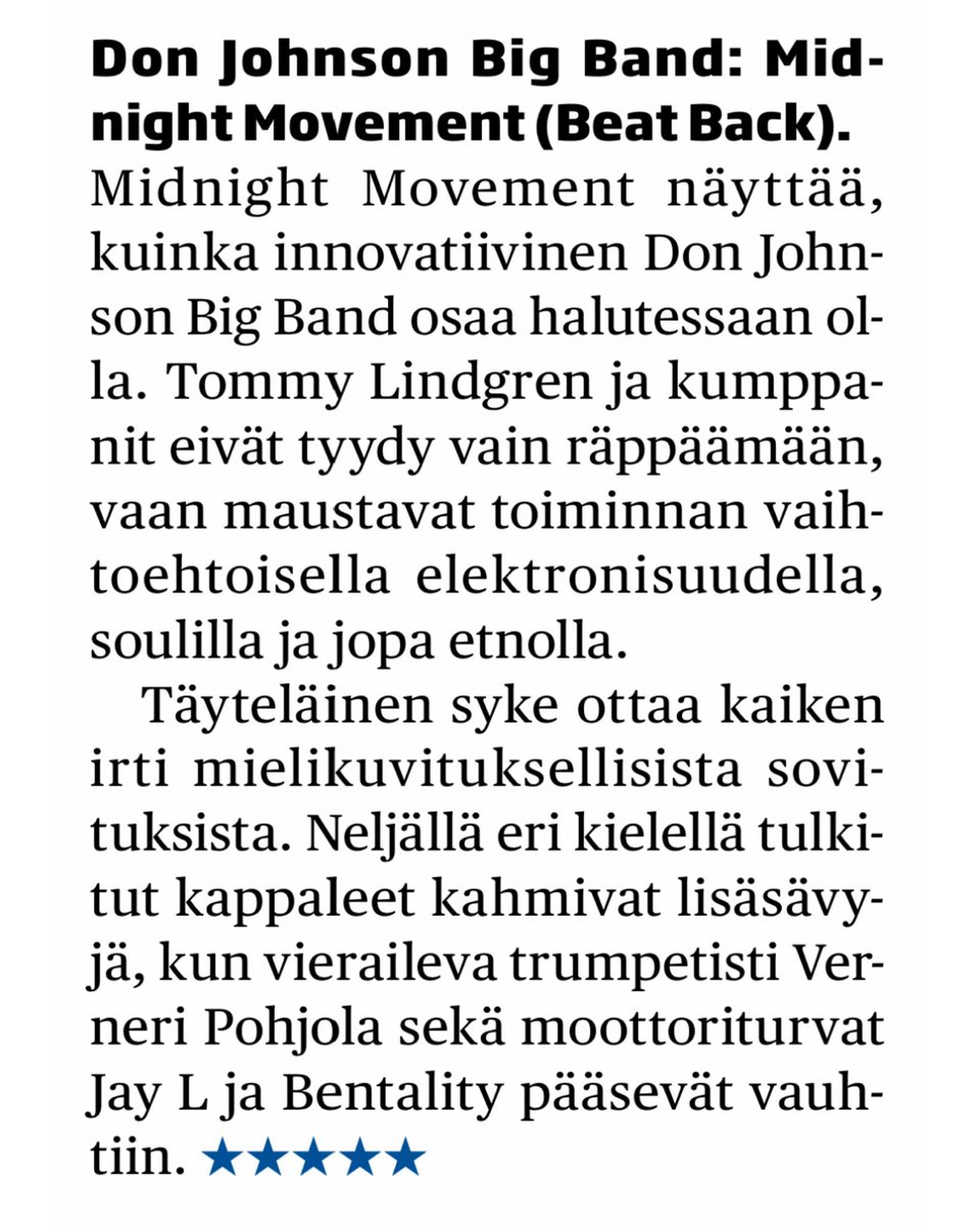 fathermetro's tweet photo. Uusi DJBB-albumimme #MidnightMovement saa @ilkkapohjalaine / Juha Seitziltä viisi tähteä (neljällä virkkeellä). 🙏🏻 https://t.co/iJ66wPP88O