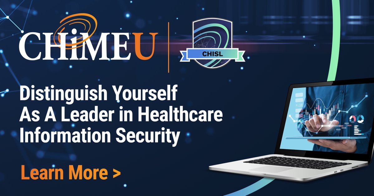CIOCHIME's tweet photo. Are you a #DigitalHealthLeader ready to take your #InfoSec prowess to new heights? Discover the Certified Healthcare Information Security Leader (CHISL) Program – your gateway to becoming a strategic executive in #Healthcare #Cybersecurity. Learn more! https://t.co/XWpfQmbOxh https://t.co/7zYZJ3JY0A