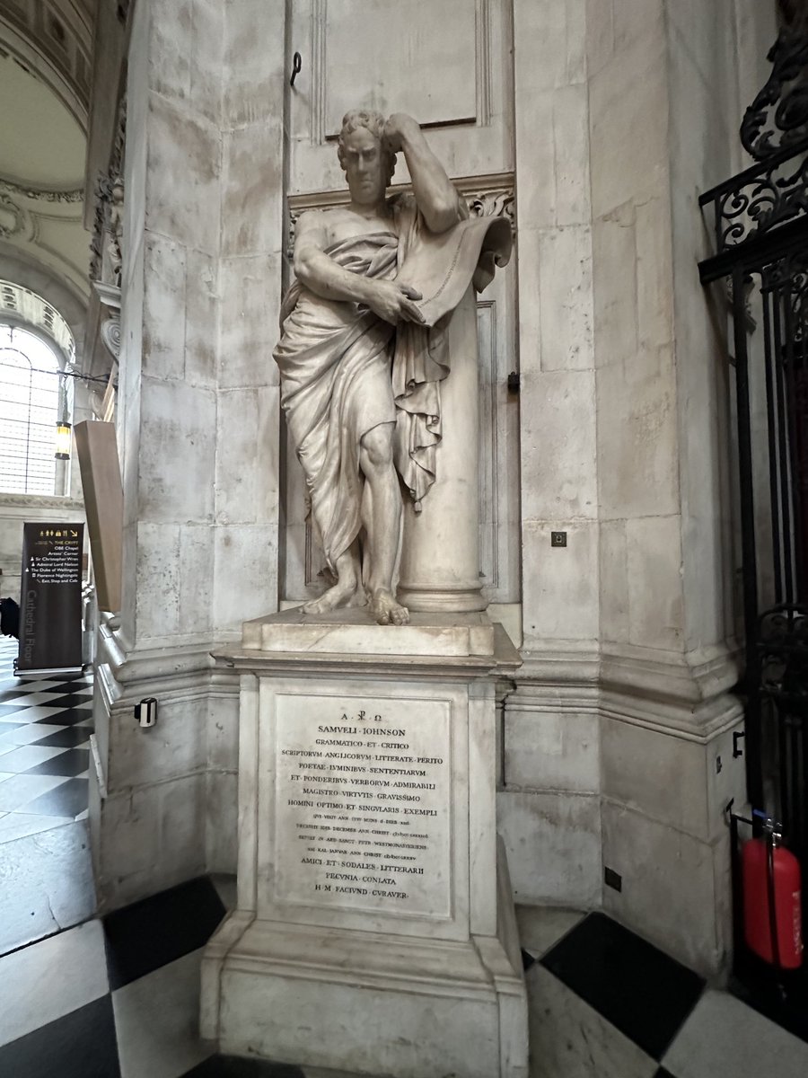 ENortonHistory's tweet photo. Monument to Samuel Johnson, famous for his English Dictionary, published in 1755, in St Paul’s Cathedral. I think it’s fair to say that the statue, which was created in 1795 just over a decade after his death, is somewhat idealised #drjohnson #dictionary #stpauls https://t.co/NEw9Qv3IcI