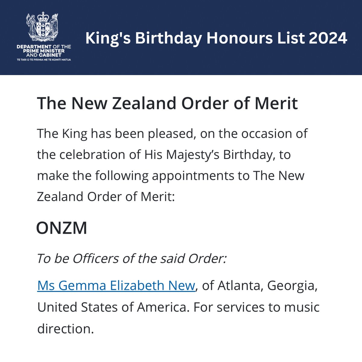 Feeling deeply grateful and honored to be appointed as an Officer of the New Zealand Order of Merit, and I’m thrilled to be recognizing the vibrant role of orchestral music in New Zealand, especially the powerful performances by our incredible <a href="/NZSO/">NZSO</a> musicians.