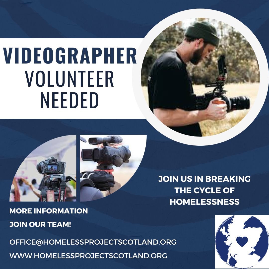 hp_scotland's tweet photo. Become a #VideographerVolunteer with us and make a meaningful impact! Join our team in capturing the inspiring stories of those we serve. Contact us at office@homelessprojectscotland.org to get involved! #VolunteerOpportunity #MakeADifference #HomelessProjectScotland https://t.co/DHSVyJnTga